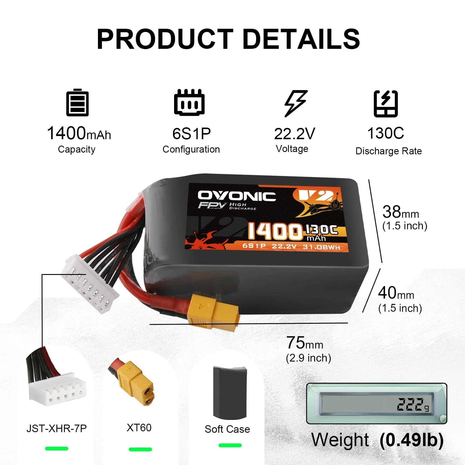 بطارية Ovonic 6S 1400mAh 130C  - مراجعة Drone Battery Bag وسعره