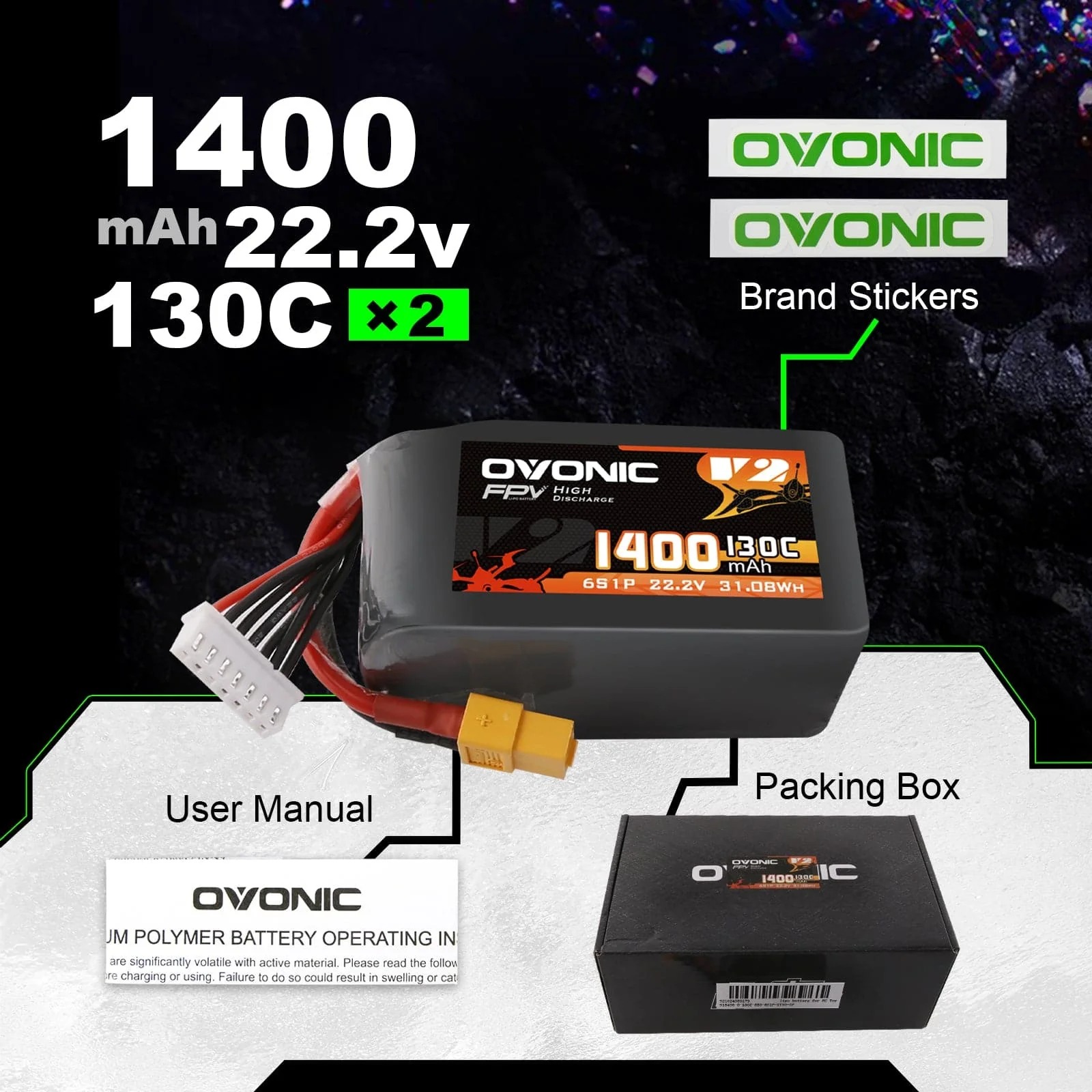 بطارية Ovonic 6S 1400mAh 130C  - مراجعة Drone Battery Bag وسعره